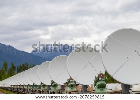 Buryatia, Russia. Parabolic antennas of Siberian Solar Radio Telescope in Radioastrophysical Observatory Badary of Institute of Solar-Terrestrial Physics. Tunkinsky district