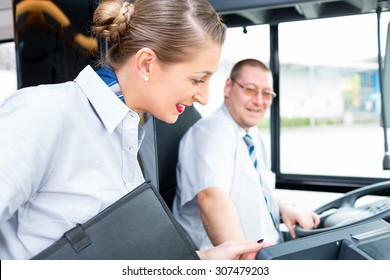 Bus Or Coach Driver And Tourist Guide 