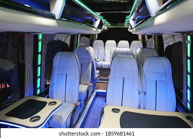 Bus Coach Interior Table And Leather Seats