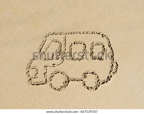 bus drawing in the
sand