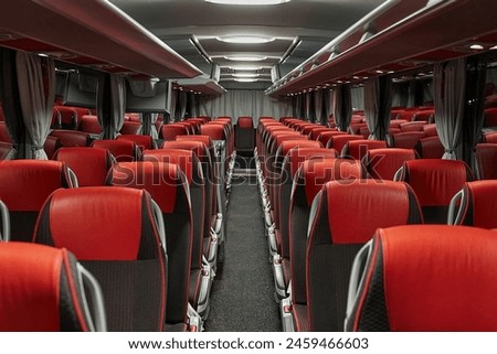 Bus interior empty seats, clean new vehicle