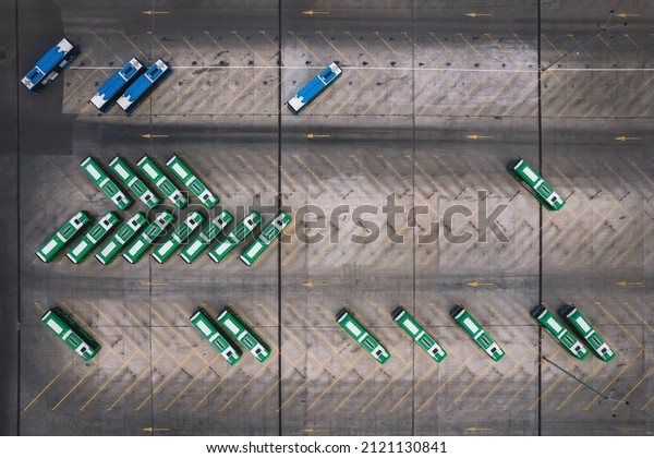 Bus parking lot aerial\
view
