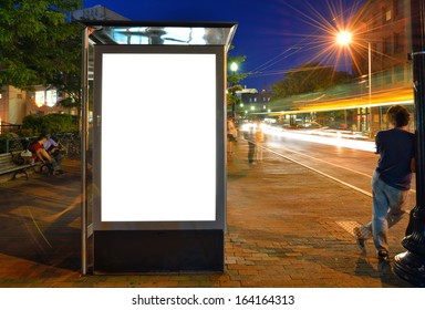 Bus Shelter Billboard At Night