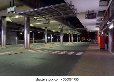 Bus Station In City Udine, Italy At Night