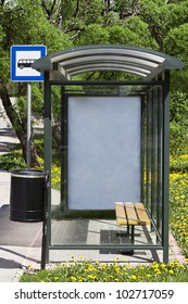 Bus Stop With The Ad Behind The Glass