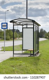 Bus Stop With The Ad In Suburb