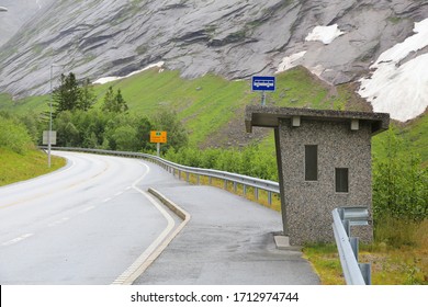 Bus Stop Turnout In Norway. Sogn Og Fjordane Mountain Road.