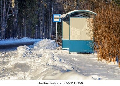 Bus Stop,bus Shelter In Winter 