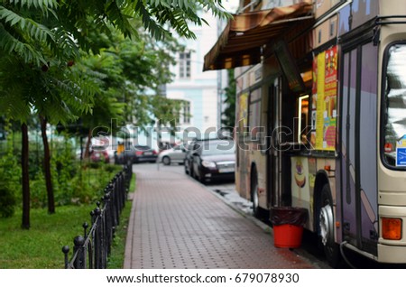 bus of street food blur background