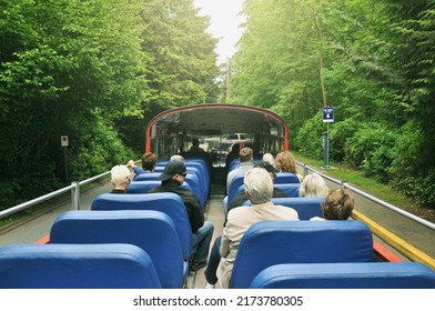 Bus With Tourists Moves. Vancouver. Canada.