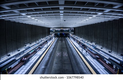 Bus And Tram Underground Station In Seattle Washington.