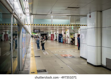 Busan, Korea - 24 Sep 2016: Interior of a Seomyeon station of Busan metro. The Busan Metro is  operated by the Busan Transportation Corporation is the metro system of Busan, South Korea.