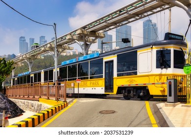 BUSAN, KOREA, SOUTH - May 28, 2021: A Closeup Shot Of The Haeundae Blue Line Train In Busan In South Korea 