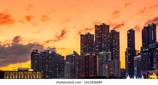 Busan, South Korea City Skyline In The Haeundae District.