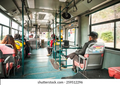 BUSAN, SOUTH KOREA - FEBUARY 26, 2015 : Public bus with passengers at Busan, Korea.