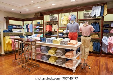 BUSAN, SOUTH KOREA - MAY 25, 2017: goods on display at a Polo Ralph Lauren store at Lotte Mall in Busan. 