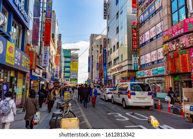 Busan, South Korea- November 21st, 2019 :Nampodong Shopping Street Near Busan International Film Festival (BIFF) Square, Famous Movie District And Cultural Tourist Attraction In Busan City, South Kore