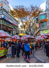 Busan, South Korea- November 21st, 2019 :Nampodong Shopping Street Near Busan International Film Festival (BIFF) Square, Famous Movie District And Cultural Tourist Attraction In Busan City, South Kore