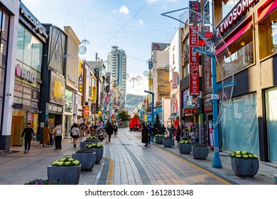 Busan, South Korea- November 21st, 2019 :Nampodong Shopping Street Near Busan International Film Festival (BIFF) Square, Famous Movie District And Cultural Tourist Attraction In Busan City, South Kore