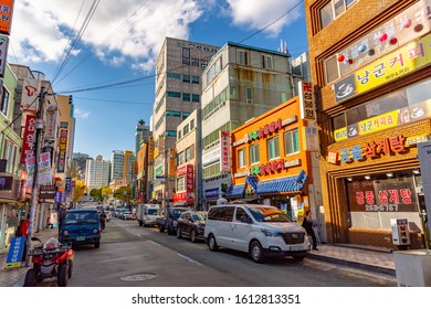 Busan, South Korea- November 21st, 2019 :Nampodong Shopping Street Near Busan International Film Festival (BIFF) Square, Famous Movie District And Cultural Tourist Attraction In Busan City, South Kore