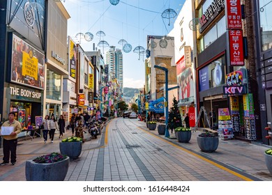 Busan, South Korea- November 21st, 2019 :Nampodong Shopping Street Near Busan International Film Festival (BIFF) Square,  Busan City, South Kore