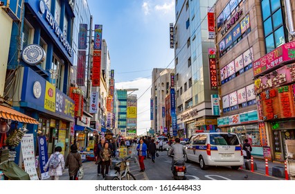 Busan, South Korea- November 21st, 2019 :Nampodong Shopping Street Near Busan International Film Festival (BIFF) Square,  Busan City, South Kore