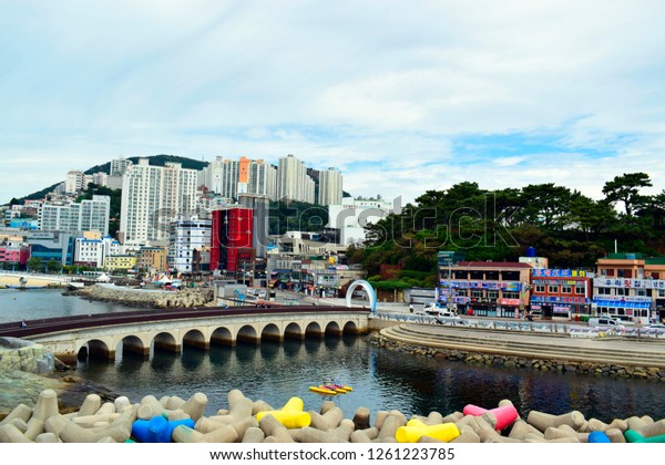 BUSAN,\
SOUTH KOREA - September 06, 2018 : Beautiful buildings around\
songdo beach, this place is one of the famous tourist destination\
in Busan, South Korea at spring or summer\
season.