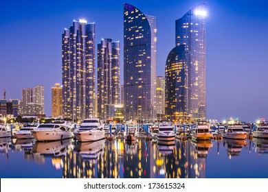 Busan, South Korea Skyline At Haeundae District.