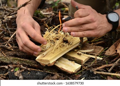 Bushcraft fire starting with fire steel and striker - Powered by Shutterstock