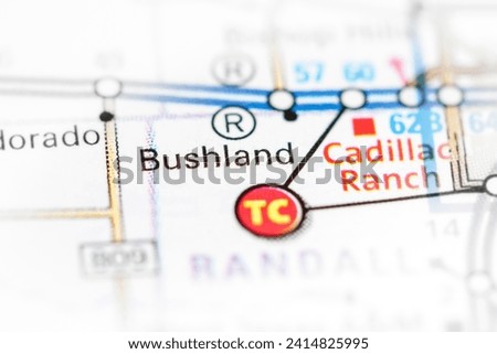 Bushland. Texas. USA on a map