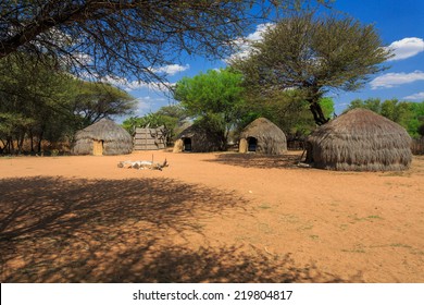 Bushman Traditional African Huts Near Ghanzi, Botswana