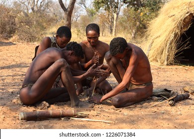 Bushmen in Namibia are making fire