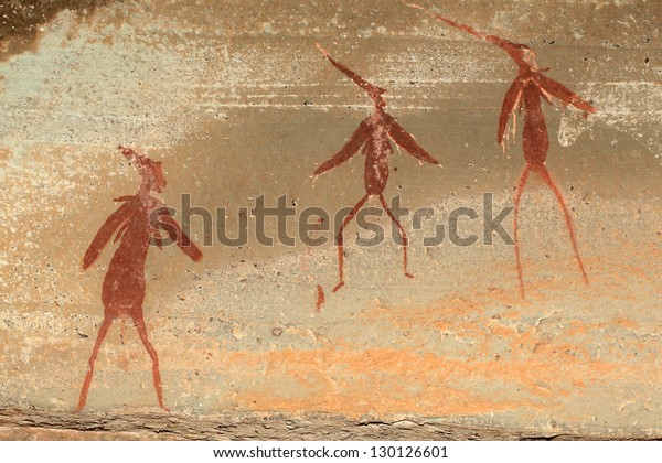 Bushmen (san) rock painting depicting human figures, Drakensberg mountains, South Africa