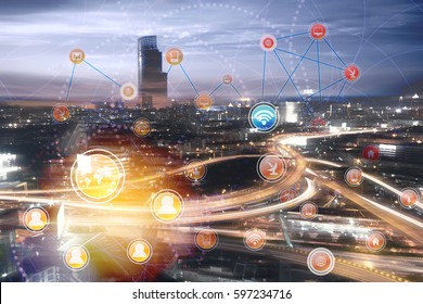 Fondo abstracto del negocio Tecnología de concepto global de la red central de la ciudad de conexión 
