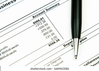 A Business Account Monthly Bank Statement Ready To Be Balanced.