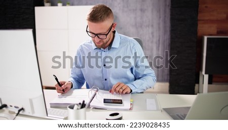 Business Accountant Accountant And Bookkeeper. Invoice And Calculator