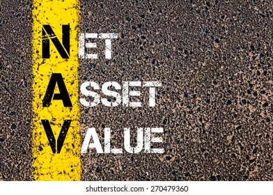 Business Acronym NAV - Net Asset Value. Yellow Paint Line On The Road Against Asphalt Background. Conceptual Image