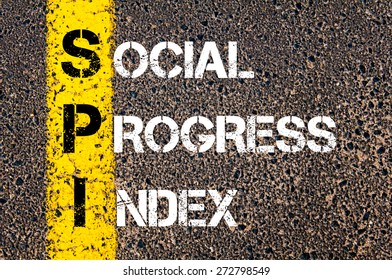 Business Acronym SPI As SOCIAL PROGRESS INDEX. Yellow Paint Line On The Road Against Asphalt Background. Conceptual Image