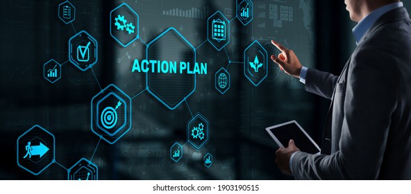 Business Action Plan Strategy Concept On Virtual Screen. Time Management.