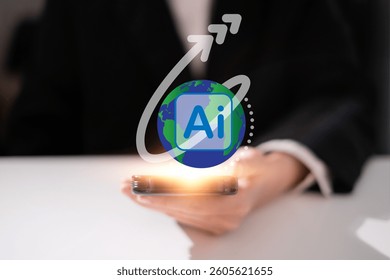 Business AI artificial intelligence change the world technology network digital communication concept data innovation futuristic science computer system earth information internet connection online