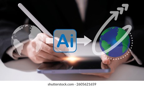 Business AI artificial intelligence change the world technology network digital communication concept data innovation futuristic science computer system earth information internet connection online