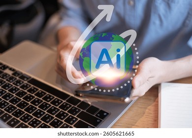 Business AI artificial intelligence change the world technology network digital communication concept data innovation futuristic science computer system earth information internet connection online