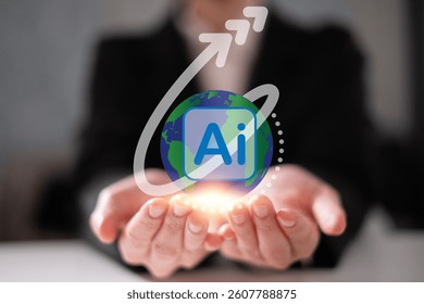 Business AI artificial intelligence change the world technology network digital communication concept data innovation futuristic science computer system earth information internet connection online