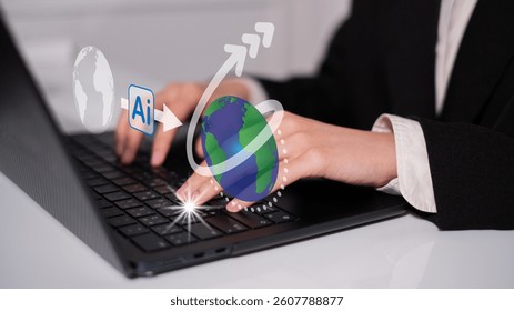 Business AI artificial intelligence change the world technology network digital communication concept data innovation futuristic science computer system earth information internet connection online