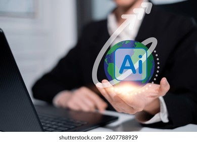 Business AI artificial intelligence change the world technology network digital communication concept data innovation futuristic science computer system earth information internet connection online
