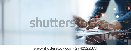 Business analysis, strategy, planning and solution concept. Finance and investment. Business person analyzing financial graph growth chart, slae data report and market research
