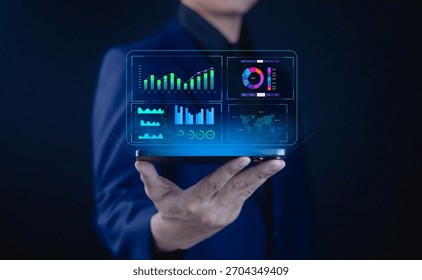 

Business analyst using dashboard for data analysis report graph and chart business finance data analysis digital marketing financial management technology cyberspace metaverse 