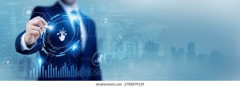 Business analyst using a pen while analyzing data Digitization and digital transformation, workflow automation, paperless systems, enterprise technology, business modernization