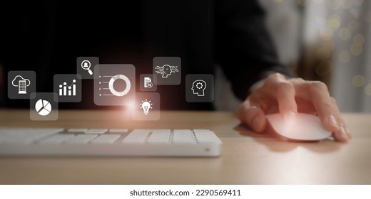 Business analytics (BA), business intelligence (BI). Data driven insights to make informed decisions. Using AI for the big data analytics. Utilizing data driven decision making to improve performance. - Shutterstock ID 2290569411