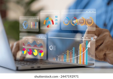 Business analytics, complex data with dashboards, multitasking expert data analyzing financial statistics, market research and digital marketing metrics, KPI, ROI, big data, financial planning  - Powered by Shutterstock